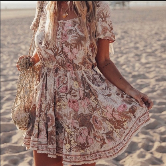 Boho Gypsy Jungle Floral Mini Dress Babydoll Tunic hippie free spirit bohemian - Picture 3 of 12